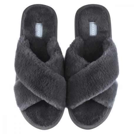 Női fekete szőrös papucs 37-38